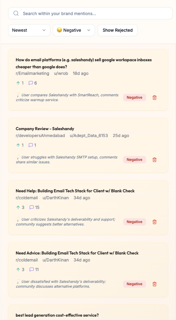 Brand Sentiment Analysis Feature - AI-powered sentiment tracking for Reddit mentions